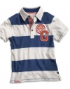 GUESS Kids Boys Little Boy Striped Polo with Applique, BLUE (2T)