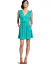 BCBGeneration Women's Flutter Sleeve Dress, Aqua Green, X-Small