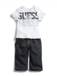 GUESS Kids Boys Tee & Pants Set with Bag, WHITE (3/6M)