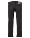 Slim-cut black ponti pants featuring True Religion's signature horseshoe pocket detail are a must-have--dressed up or down.