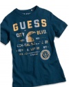 GUESS Kids Boys Olsen Crewneck Tee With Screen, BLUE (12/14)