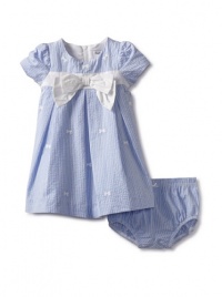 Hartstrings Baby-Girls Newborn Woven Dress And Panty Set, Blue/White Str, 0-3 Months