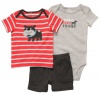 Carters Boys Newborn-12 Months 3 Piece Striped Bulldog Shorts Set (12 Months, Grey/Red)