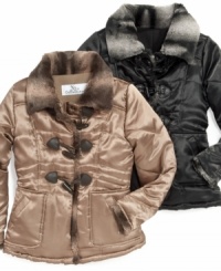 A lovely satin shell and trendy toggles make these KC Collections coats a fashionable way to bundle her up against the elements.