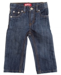 A slim fit with big style, these jeans from Levi's will keep him comfy all day long.