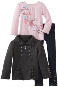 Calvin Klein Girls 2-6X Jacket With Pink Tee And Jean, Gray, 6