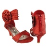 Girls' Ankle Wrap High Heel Glitter Dress Sandals w/ Flower Red , 4