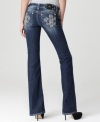 Let your denim make a statement with these embroidered and embellished Fleur de lis bootcut jeans from Miss Me. Wear them day or night for an instant glamorous pick-me-up!