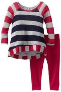 Splendid Littles Baby-girls Newborn Platinum Stripe Tunic Set, Navy/Raspberry, 12-18 Months