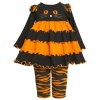 Size-24M BNJ-3652B 2-Piece ORANGE BLACK Cat Face Tiered Purl Edge Colorblock Knit Dress/Legging Set,B53652 Bonnie Jean BABY/INFANT