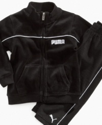 Out on the playground or in the playroom, he'll be cute and comfy in this velour jacket and pants set by Puma.