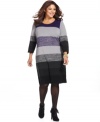 Be a stylish standout with Spense's plus size sweater dress, fashioned from a striped knit.