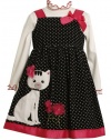 Bonnie Jean Girls 2-6X Dot With Cat Applique Jumper