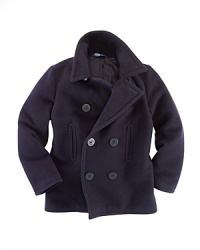 The essential pea coat in luxuriously soft wool is classically rendered for a timeless appeal.