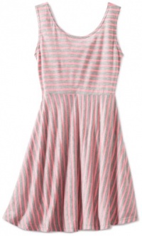 Ruby Rox Kids Girls 7-16 Neon Stripe Dress, Grey/Fuschia, Large