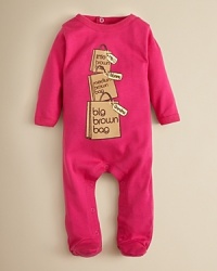 The big brown bag goes generational on this bright pink footie from Sara Kety.