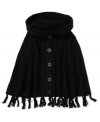 Your little girl will heart to wrap herself in this soft and warm cable knit poncho by Roxy.