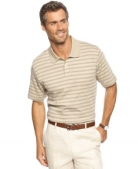 Stripes in this Tasso Elba polo shirt can take you from work to the weekend with ease.