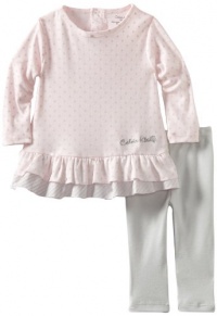 Calvin Klein Baby-girls Infant Polka Dots Print Tunic With Leggings, Pink/Gray, 12 Months