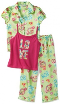 Komar Kids Girls 7-16 Charmeuse 3 Piece Printed Pyjama Set, Light Green, X-Small