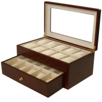 Watch Box for 20 Watches Cherry Matte Finish XL Extra Large Compartments Soft Cushions Clearance Window