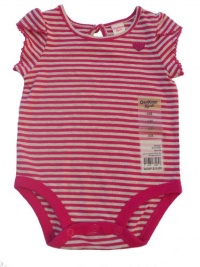 Oshkosh Girls Short Cap Sleeve Cotton Knit Striped Bodysuit with Irridescent Heart Size 3-24 Months (12 Months)