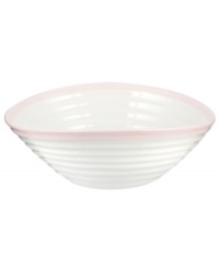 Distinctly ribbed Sophie Conran dinnerware sets your table with the charm of traditional hand-thrown pottery, but the durability of contemporary Portmeirion porcelain. Mix the banded Carnivale cereal bowl with solid pink pieces.