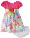 Bonnie Baby Baby-Girls Infant Solid To Print Dress, Pink, 18 Months