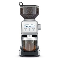 Perfect coffee needs the right amount of beans. The Smart Grinder™ from Breville uses Dosing IQ technology to automatically adjust the dose whenever you change the grind. A large backlit LCD display is programmable with 25 grind settings and adjustable cups/shots and customized grind amount. Stainless steel conical burr grinder ensures even grinding and a removable 1-lb. bean hopper and air tight lid will ensure the coffee stays fresh. The smart grinder has automatic grinding for direct dosing directly into a portafilter or into drip coffee filter basket. Two portafilter cradles that accommodate all sizes of portafilters are included.