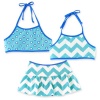 Chez Ami by Patsy Aiken Designs Girls Swim Two Piece Halter Top/Swim Mini Set Aqua/Blue/White Zig Zag Print UPF 50+ - Size 8