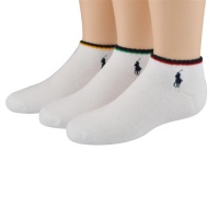 Ralph Lauren Boy's Double-Stripe Ankle Socks Three-Pack - White