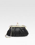 Elegantly-pleated silk in a gorgeous frame-top bag finished with a signature pump clasp.Chain shoulder strap, 10 dropTop clasp closureOne inside open pocketFully lined9W X 5½H X 2DMade in Italy