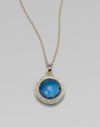 From the Lollipop Collection. Color surrounded by shimmer, from a faceted blue topaz, framed in diamonds, hanging on a graceful chain. Blue topaz Diamonds, 0.14 tcw 18k yellow gold Chain length, about 16 with 2 extender Pendant diameter, about ½ Lobster clasp Imported