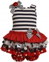 Size-24M, Navy, BNJ-8036R, 2-Piece Striped Knit to Multi Tiered Mix-Print Drop Waist Dress, Bonnie Jean Baby-Infant Special Occasion Flower Girl Party Dress