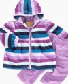 Keep your tot toasty in this adorable striped hooded fleece and pants set by Penelope Mack.