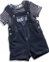 GUESS Kids Boys Baby Striped Tee & Knit Shortalls (0, INDIGO (3/6M)