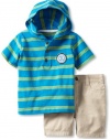 Calvin Klein Baby-Boys Infant Hooded Stripes Top with Shorts, Blue, 24 Months