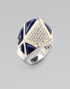 A geometric style with beautiful lapis stones and pavé white sapphires accented in 18k goldplated sterling silver. Sterling silverLapisWhite sapphires18k goldplated sterling silverWidth, about 1Imported