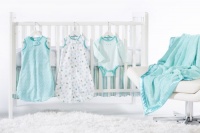 SwaddleDesigns 6 Piece zzZipMe Sack Crib Bedding Set with Crib Skirt with Cozy Blanket for Parents, Turquoise, 3-6 Months