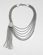 A sleek and unique design featuring delicate link chains in a multi-row style accented with a pavé stone embellishment and tassel. SilvertoneGlass stonesLength, about 20Tassel length, about 6Lobster clasp closureImported 