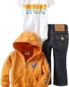 True Religion Baby-Boys Infant Retro Puff Logo Three Piece Gift Box Set, Dusted Orange, 6-12 Months