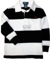 Ralph Lauren Toddler Boy's Long Sleeve Striped Rugby, White/Black, 2/2T