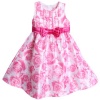 Nannette Girls 2-6X Rose Print Shantung Dress With Bow, Rosey Ring, 2T