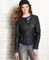 For urban style that's totally legit, rock Sequin Hearts' faux-leather moto jacket! Exposed zippers and quilted design accent the layer with biker edge.