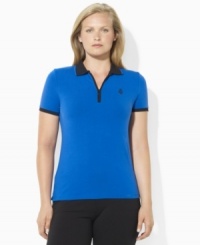 The easy, classic silhouette of Lauren Ralph Lauren's essential plus size stretch cotton jersey polo is embellished with contrast detailing for athletic style. (Clearance)