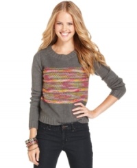 Colorize your look with Jolt's adorable intarsia sweater! Striped in a myriad of candy hues, this layer is definitely a bright pick for fall!