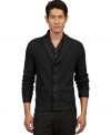 This Kenneth Cole New York sweater has a handsome shawl neck and a versatile cardigan design.