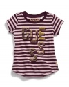 GUESS Kids Girls Striped GUESS Kids Girls Logo Tee, PLUM (16)