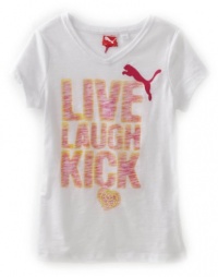 Puma - Kids Girls 7-16 Live Laugh Kick Tee, White, Large