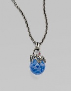 A darkened sterling silver creature, punctuated with pavé swarovski crystals, perches atop a vibrant sapphire crystal, suspended from a long delicate chain.Sapphire Swarovski crystal Black rhodium plated sterling silver Pendant, about 1½ Chain length, about 30 Lobster clasp Imported